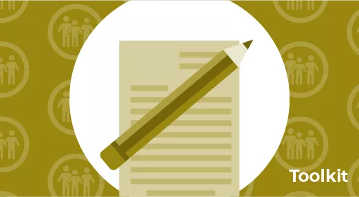 Health inequalities toolkit | Influence local children's services Icon of letter with pencil - background of repeated icon of family - 'Toolkit'