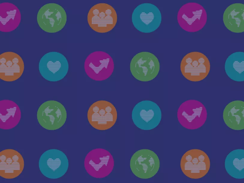 RCPCH Strategy 2024-27 Repeated icons: heart, globe, arrow, UK map